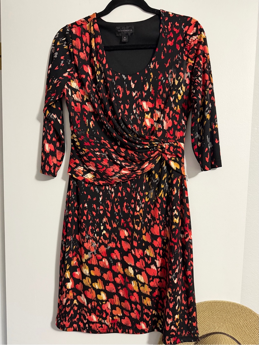 Investments Vibrant Faux Wrap scoop neck Small DRESS Under slip EUC